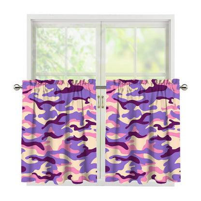 Pastel Purple Camouflage Print Tier Curtains