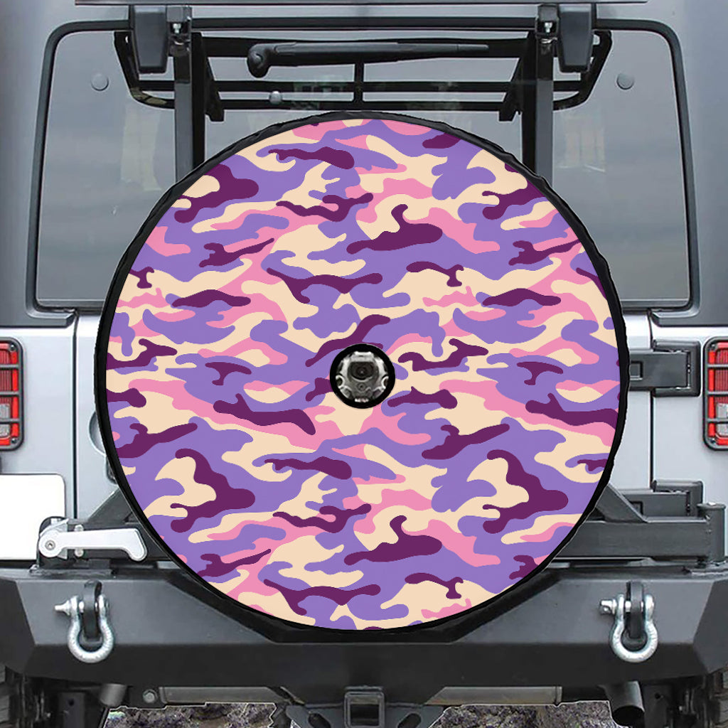 Pastel Purple Camouflage Print Tire Cover With Camera Hole