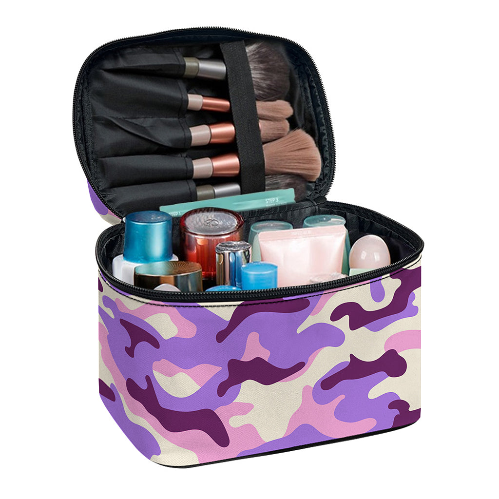 Pastel Purple Camouflage Print Travel Makeup Bag