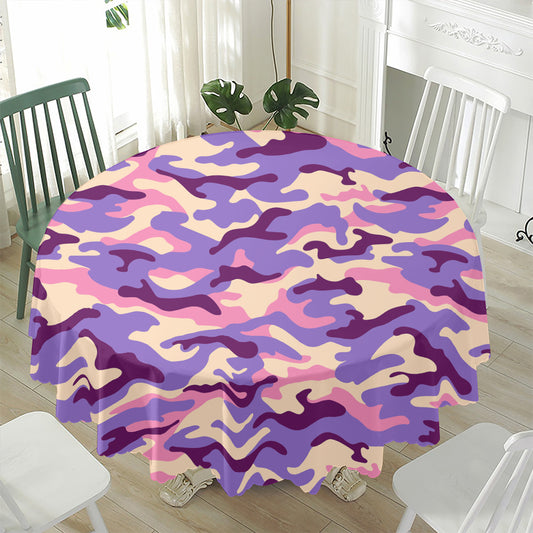 Pastel Purple Camouflage Print Waterproof Round Tablecloth