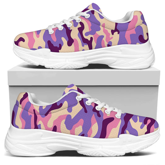 Pastel Purple Camouflage Print White Chunky Shoes