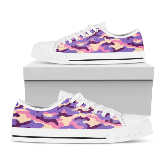 Pastel Purple Camouflage Print White Low Top Sneakers