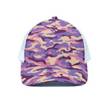 Pastel Purple Camouflage Print White Mesh Trucker Cap