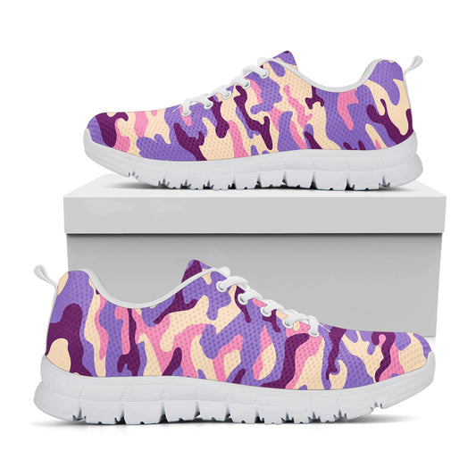 Pastel Purple Camouflage Print White Running Shoes