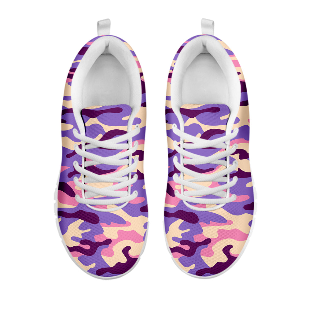 Pastel Purple Camouflage Print White Running Shoes