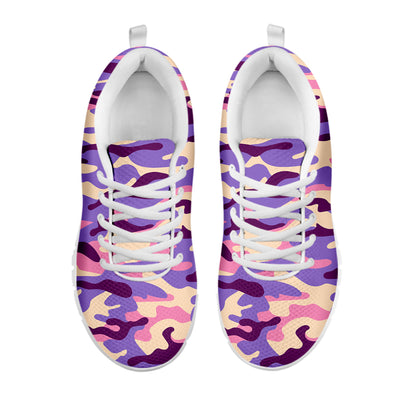 Pastel Purple Camouflage Print White Running Shoes