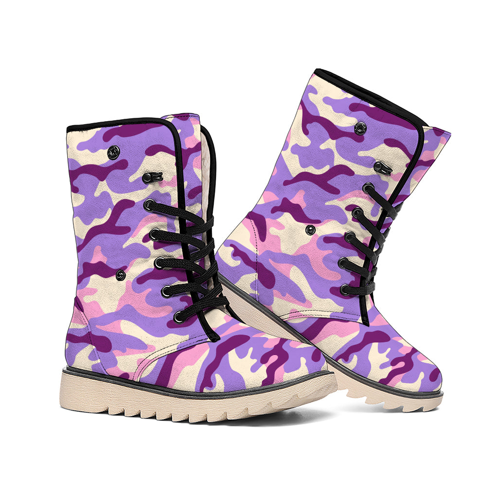 Pastel Purple Camouflage Print Winter Boots