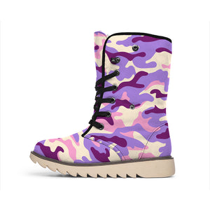 Pastel Purple Camouflage Print Winter Boots