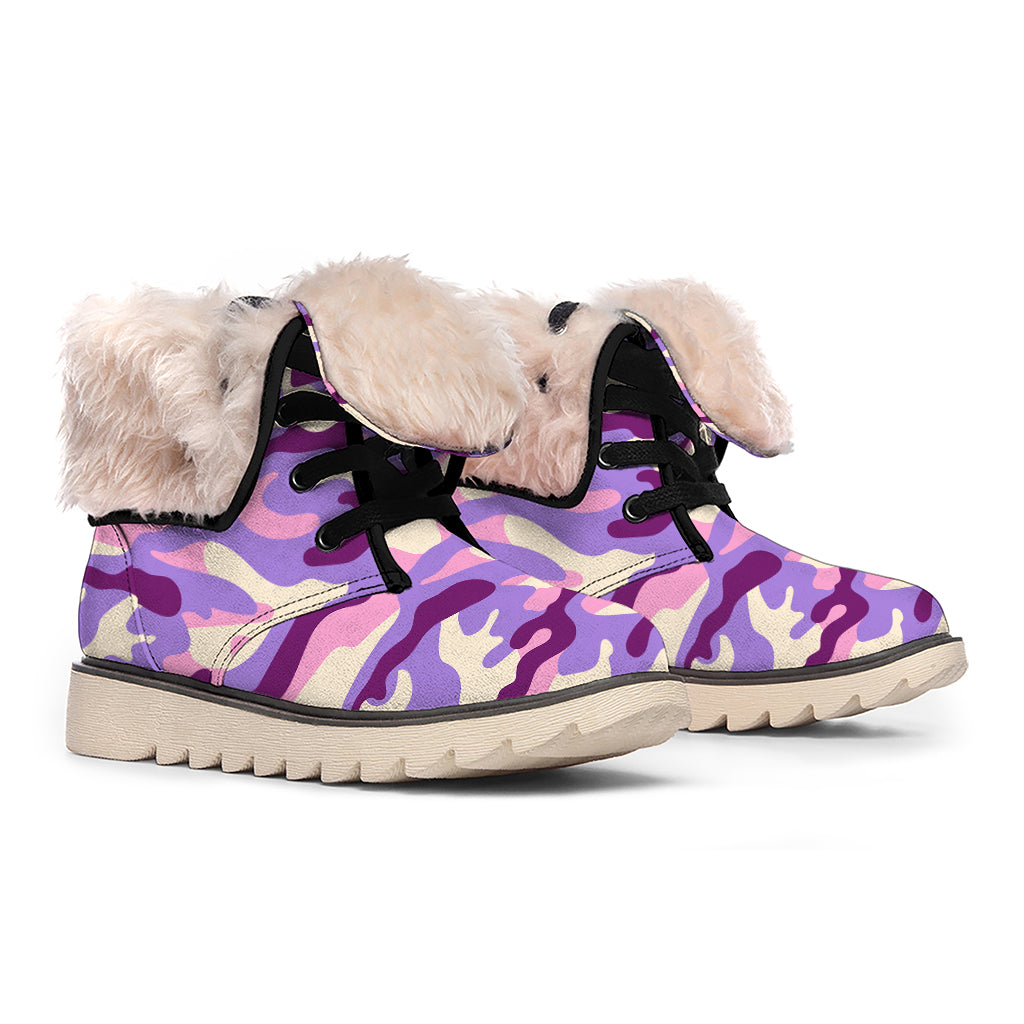 Pastel Purple Camouflage Print Winter Boots