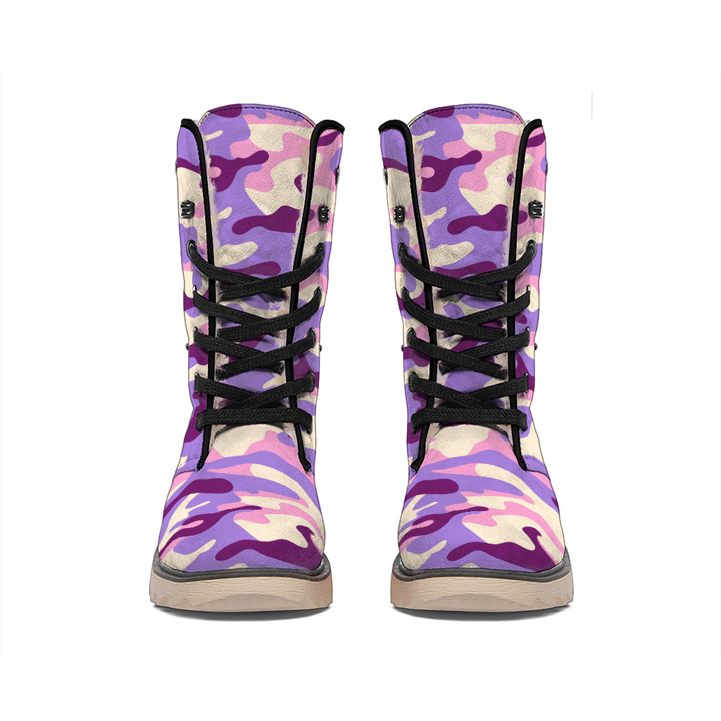 Pastel Purple Camouflage Print Winter Boots