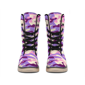 Pastel Purple Camouflage Print Winter Boots