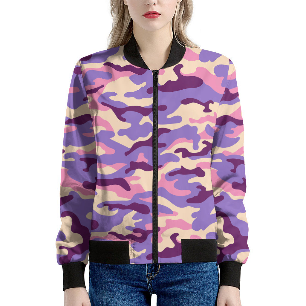 Pastel Purple Camouflage Print Women's Bomber Jacket