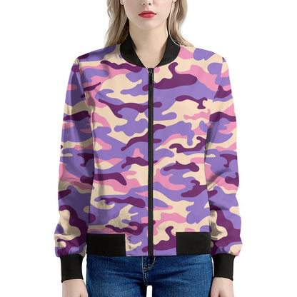 Pastel Purple Camouflage Print Women's Bomber Jacket