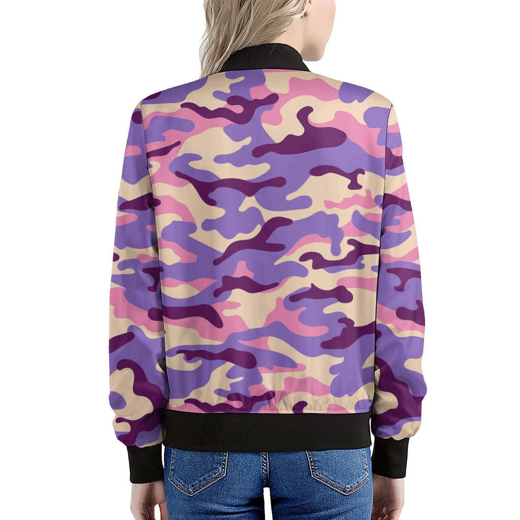 Pastel Purple Camouflage Print Women's Bomber Jacket