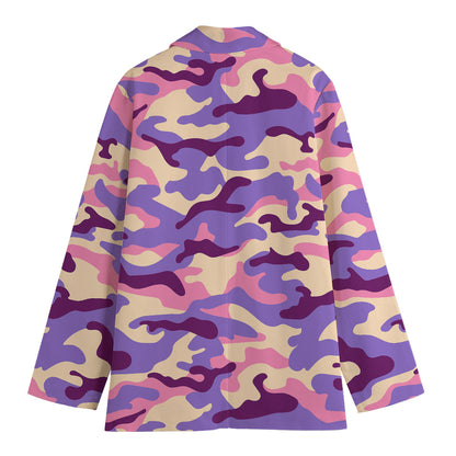 Pastel Purple Camouflage Print Women's Cotton Blazer