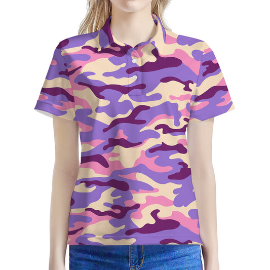 Pastel Purple Camouflage Print Women's Polo Shirt