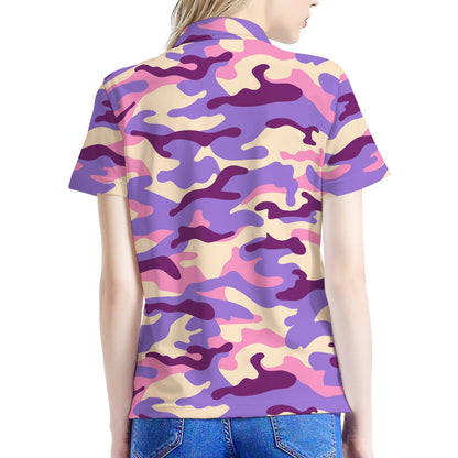 Pastel Purple Camouflage Print Women's Polo Shirt