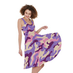 Pastel Purple Camouflage Print Women's Sleeveless Dress