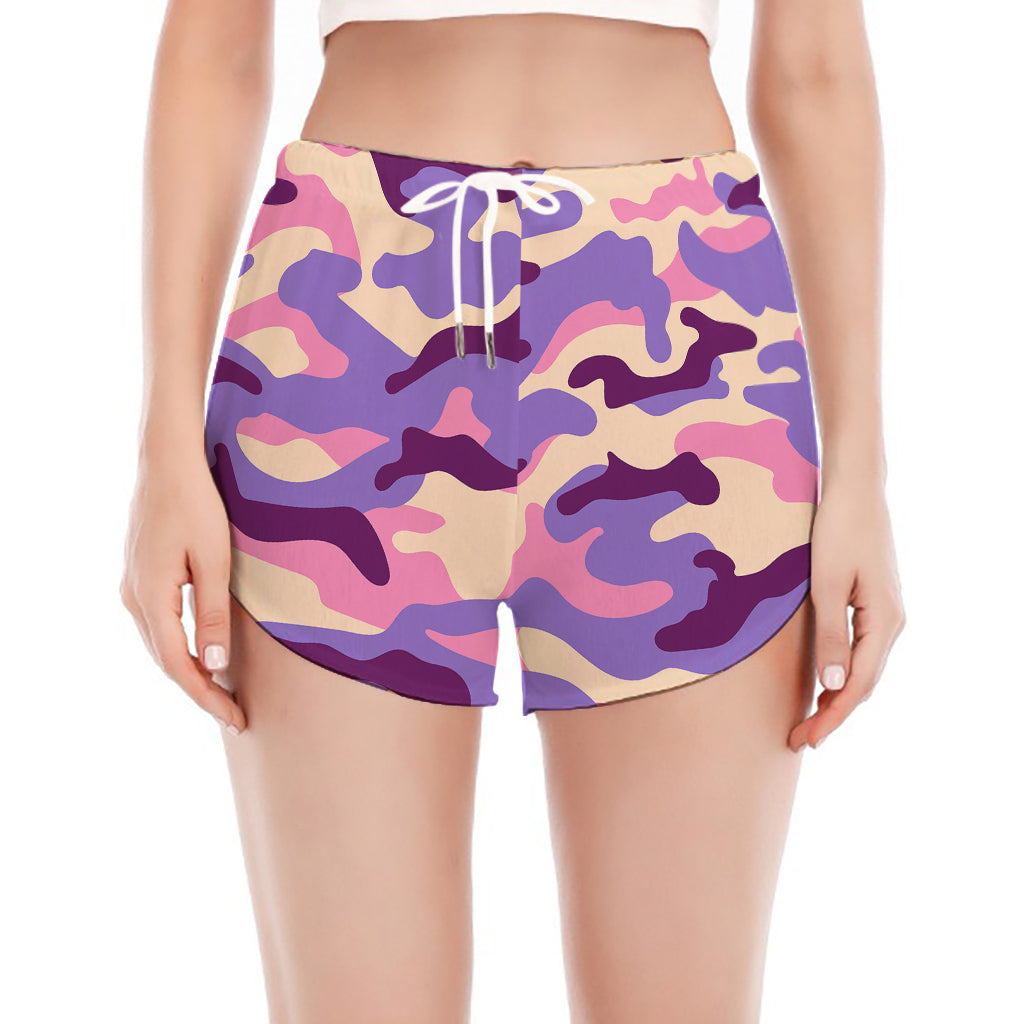Pastel Purple Camouflage Print Women's Split Running Shorts