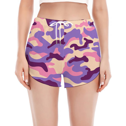 Pastel Purple Camouflage Print Women's Split Running Shorts