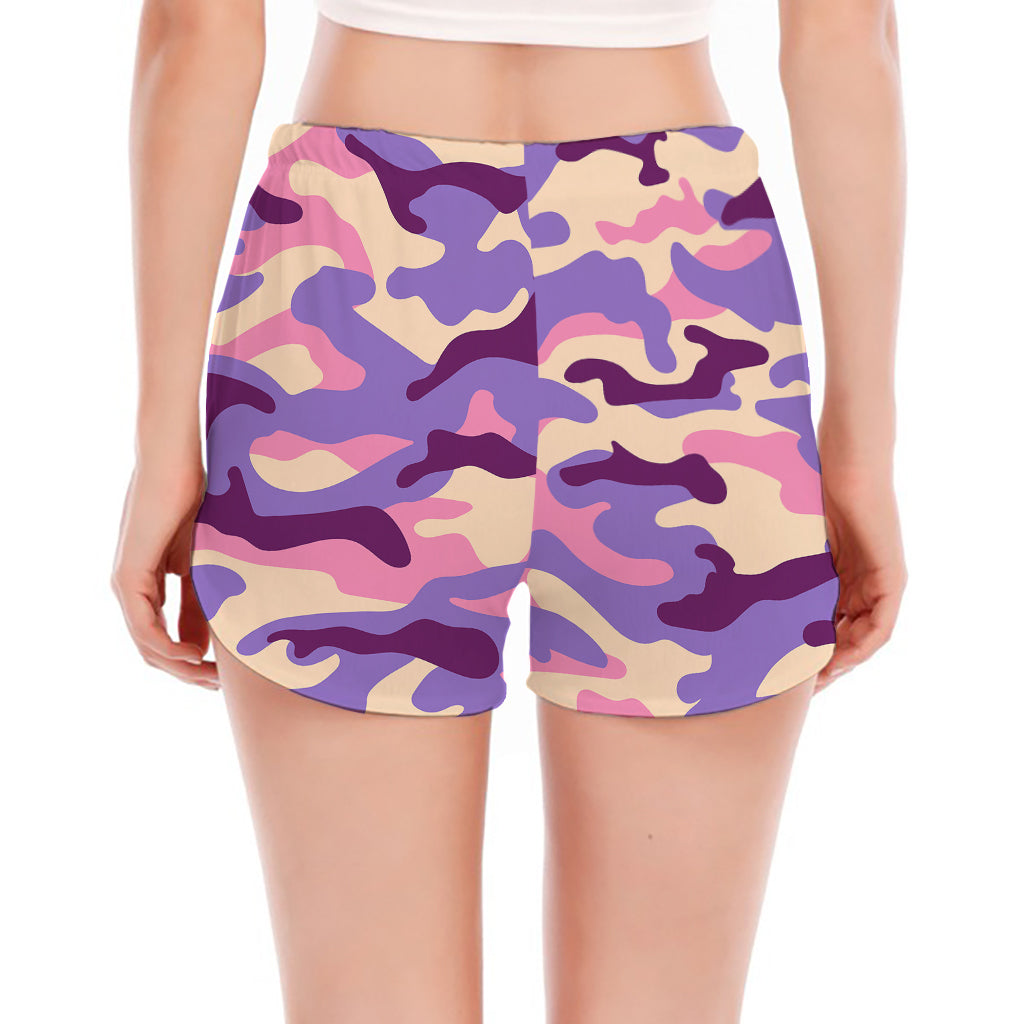 Pastel Purple Camouflage Print Women's Split Running Shorts