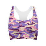 Pastel Purple Camouflage Print Women's Sports Bra