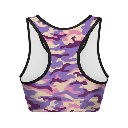 Pastel Purple Camouflage Print Women's Sports Bra