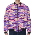 Pastel Purple Camouflage Print Zip Sleeve Bomber Jacket