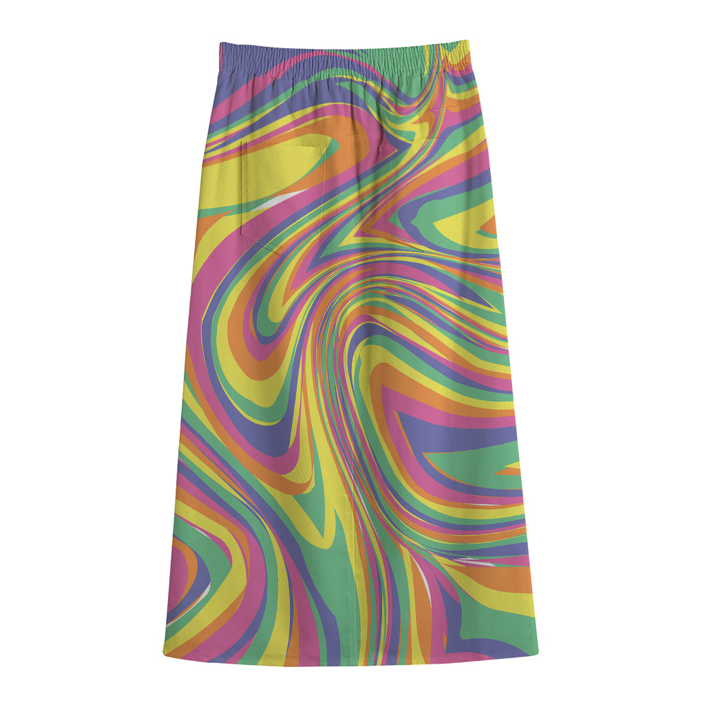 Pastel Rave Print Cotton Front Slit Maxi Skirt