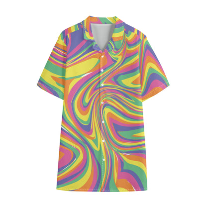 Pastel Rave Print Cotton Hawaiian Shirt
