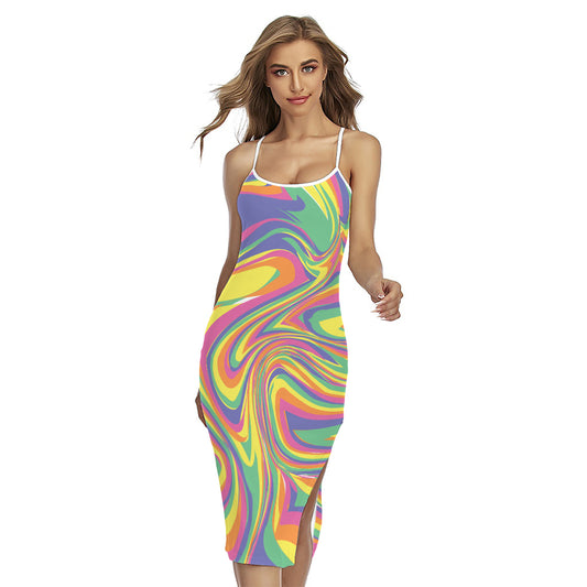 Pastel Rave Print Cross Back Cami Dress