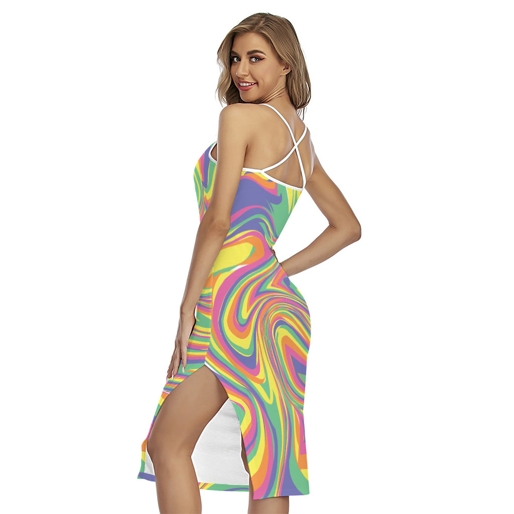 Pastel Rave Print Cross Back Cami Dress