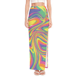 Pastel Rave Print High Slit Maxi Skirt