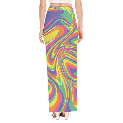 Pastel Rave Print High Slit Maxi Skirt