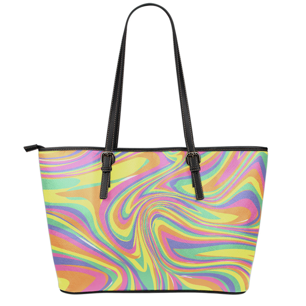 Pastel Rave Print Leather Tote Bag