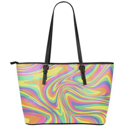 Pastel Rave Print Leather Tote Bag