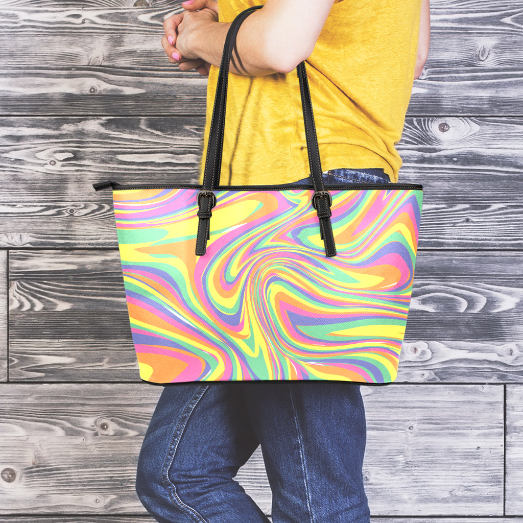 Pastel Rave Print Leather Tote Bag