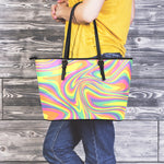 Pastel Rave Print Leather Tote Bag