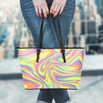 Pastel Rave Print Leather Tote Bag