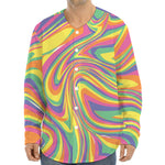 Pastel Rave Print Long Sleeve Baseball Jersey