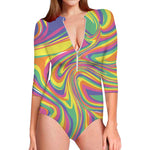 Pastel Rave Print Long Sleeve Swimsuit