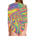 Pastel Rave Print Long Sleeve Swimsuit