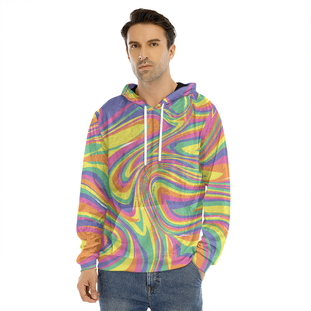 Pastel Rave Print Men's Velvet Pullover Hoodie