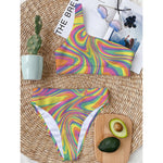 Pastel Rave Print One Shoulder Bikini Top