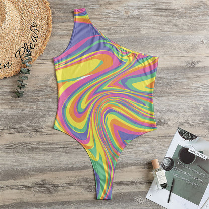 Pastel Rave Print One Shoulder Bodysuit