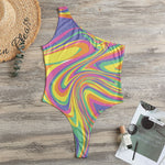 Pastel Rave Print One Shoulder Bodysuit