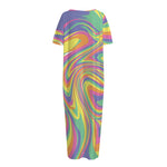 Pastel Rave Print Short Sleeve Long Nightdress