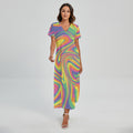 Pastel Rave Print Short Sleeve Maxi Dress