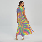 Pastel Rave Print Short Sleeve Maxi Dress