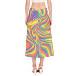 Pastel Rave Print Side Slit Midi Skirt
